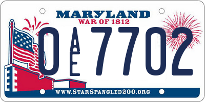 MD license plate 0AE7702