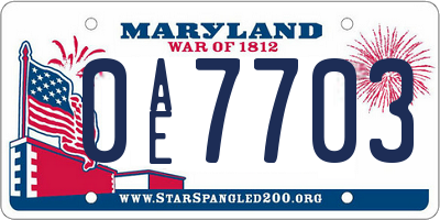 MD license plate 0AE7703