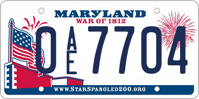 MD license plate 0AE7704