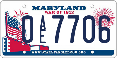 MD license plate 0AE7706