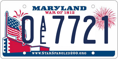 MD license plate 0AE7721