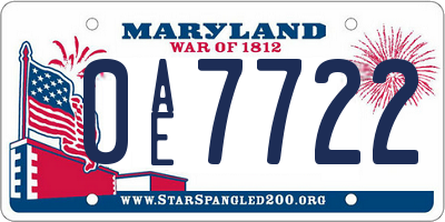 MD license plate 0AE7722