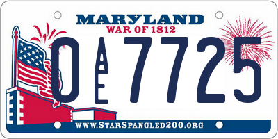 MD license plate 0AE7725