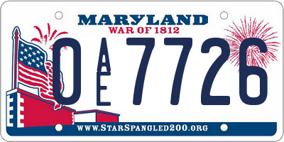 MD license plate 0AE7726