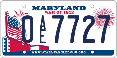MD license plate 0AE7727