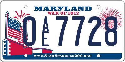 MD license plate 0AE7728