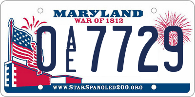 MD license plate 0AE7729