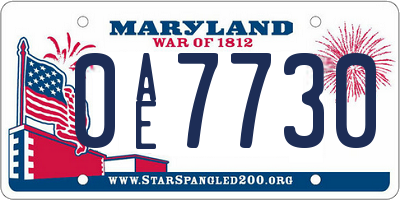 MD license plate 0AE7730
