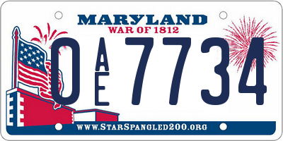 MD license plate 0AE7734