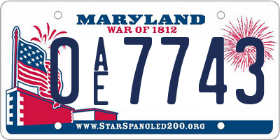 MD license plate 0AE7743