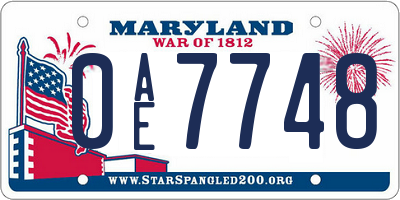 MD license plate 0AE7748