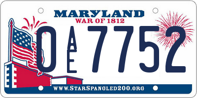 MD license plate 0AE7752