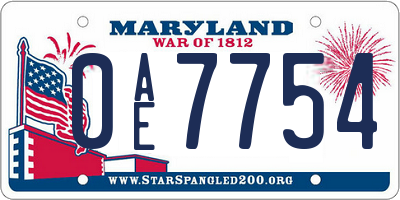 MD license plate 0AE7754