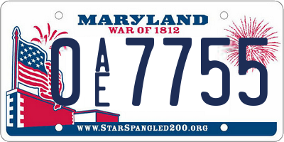 MD license plate 0AE7755