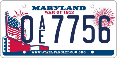 MD license plate 0AE7756