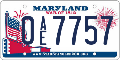 MD license plate 0AE7757