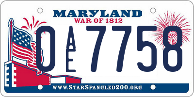 MD license plate 0AE7758