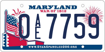 MD license plate 0AE7759
