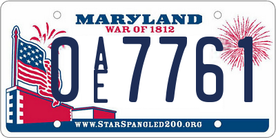 MD license plate 0AE7761