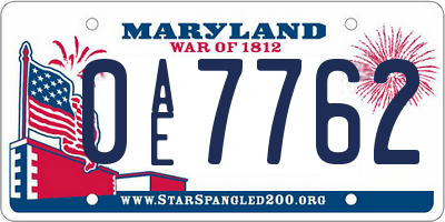 MD license plate 0AE7762