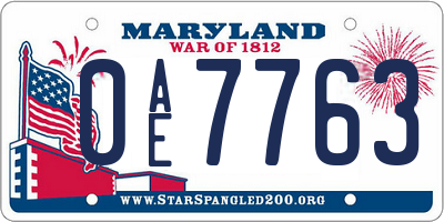 MD license plate 0AE7763