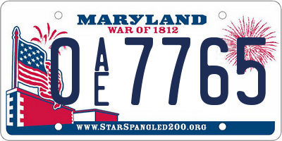 MD license plate 0AE7765