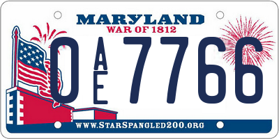 MD license plate 0AE7766