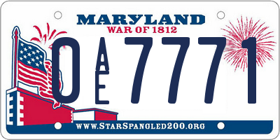 MD license plate 0AE7771