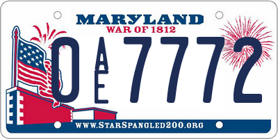 MD license plate 0AE7772