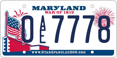 MD license plate 0AE7778