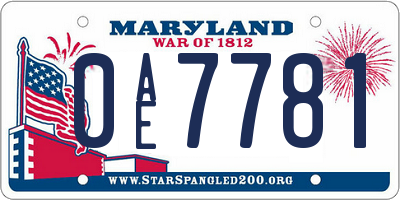 MD license plate 0AE7781