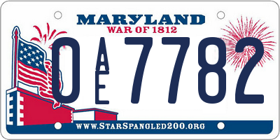 MD license plate 0AE7782