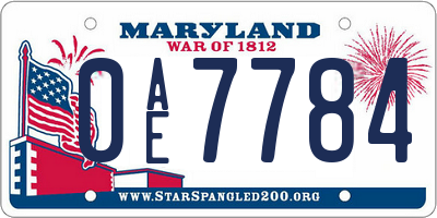 MD license plate 0AE7784