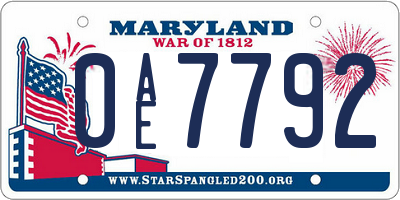 MD license plate 0AE7792
