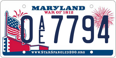 MD license plate 0AE7794