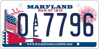 MD license plate 0AE7796
