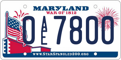 MD license plate 0AE7800