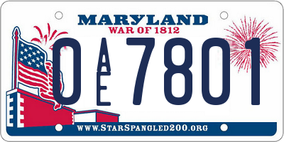 MD license plate 0AE7801