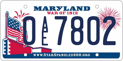 MD license plate 0AE7802