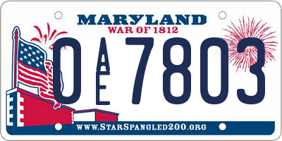 MD license plate 0AE7803