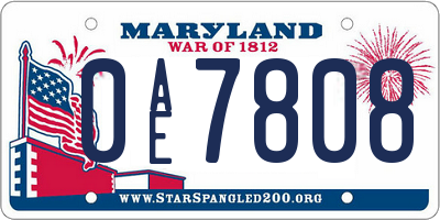 MD license plate 0AE7808