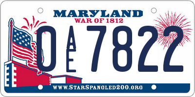 MD license plate 0AE7822