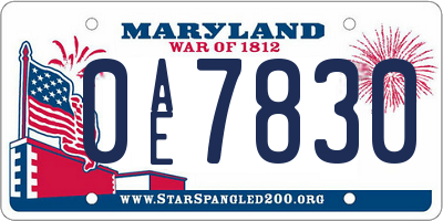 MD license plate 0AE7830
