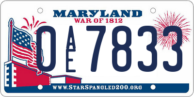 MD license plate 0AE7833
