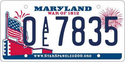MD license plate 0AE7835