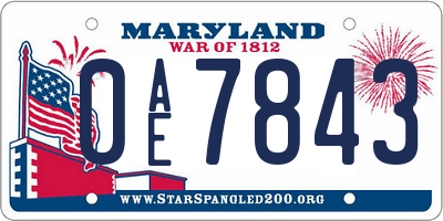 MD license plate 0AE7843