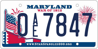 MD license plate 0AE7847