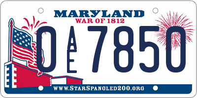 MD license plate 0AE7850
