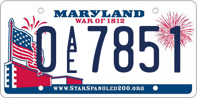 MD license plate 0AE7851