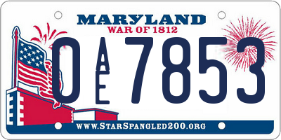 MD license plate 0AE7853
